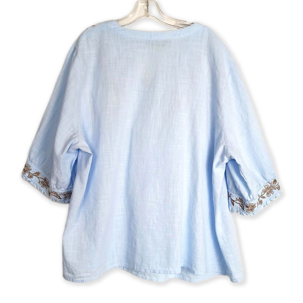 Bloomchic Cotton Boho Blouse Blue w Brown Embroidery Size 26/4X - Picture 5 of 10